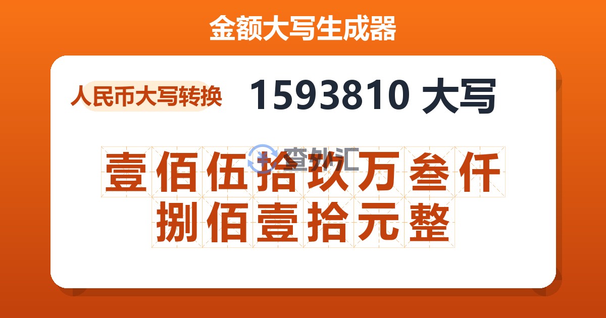 1593810大写 壹佰伍拾玖万叁仟捌佰壹拾元整