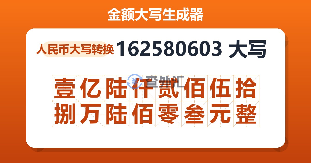 162580603大写 壹亿陆仟贰佰伍拾捌万陆佰零叁元整