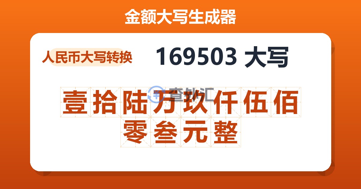 169503大写 壹拾陆万玖仟伍佰零叁元整