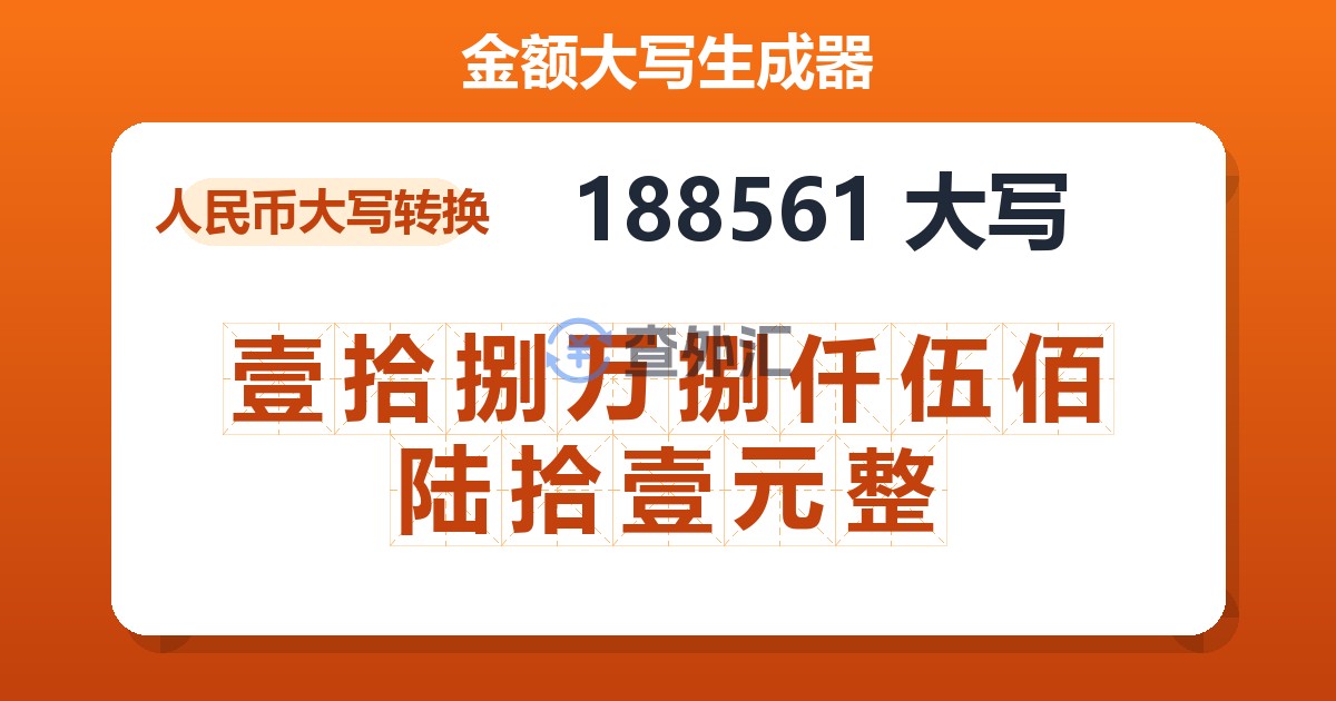 188561大写 壹拾捌万捌仟伍佰陆拾壹元整