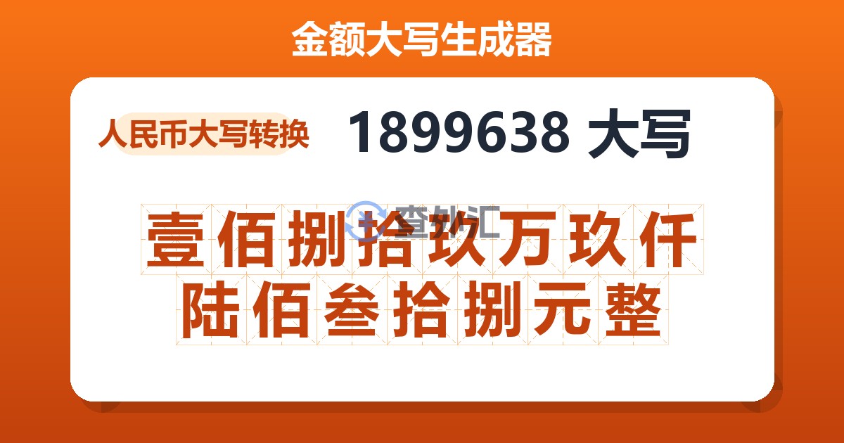 1899638大写 壹佰捌拾玖万玖仟陆佰叁拾捌元整