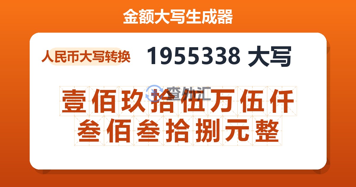 1955338大写 壹佰玖拾伍万伍仟叁佰叁拾捌元整