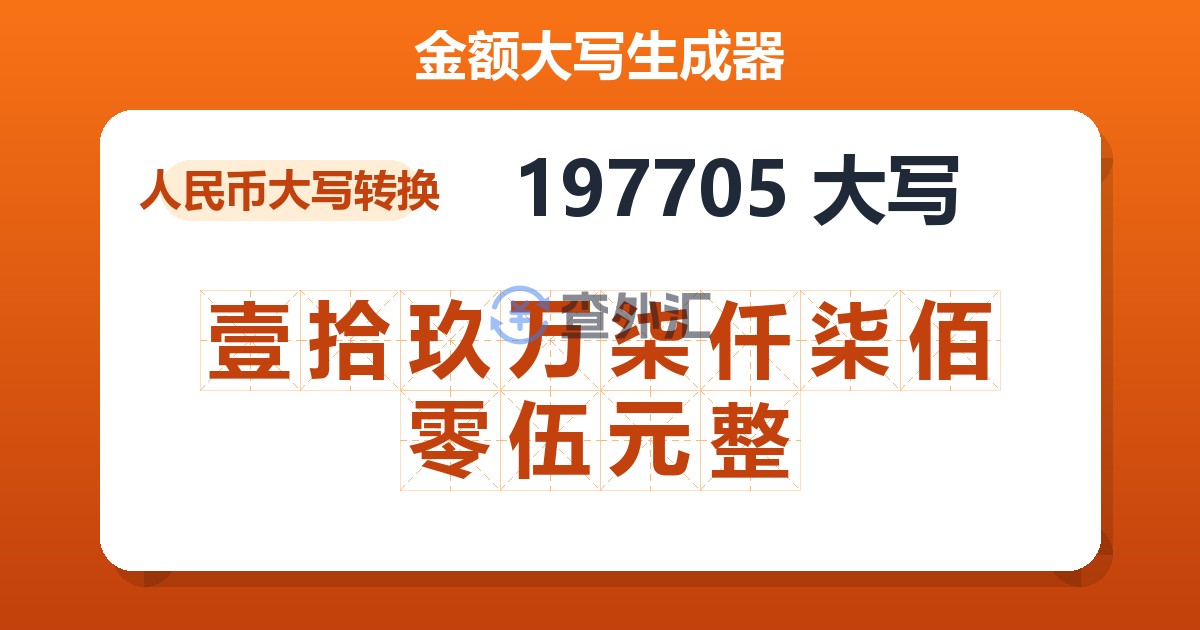 197705大写 壹拾玖万柒仟柒佰零伍元整