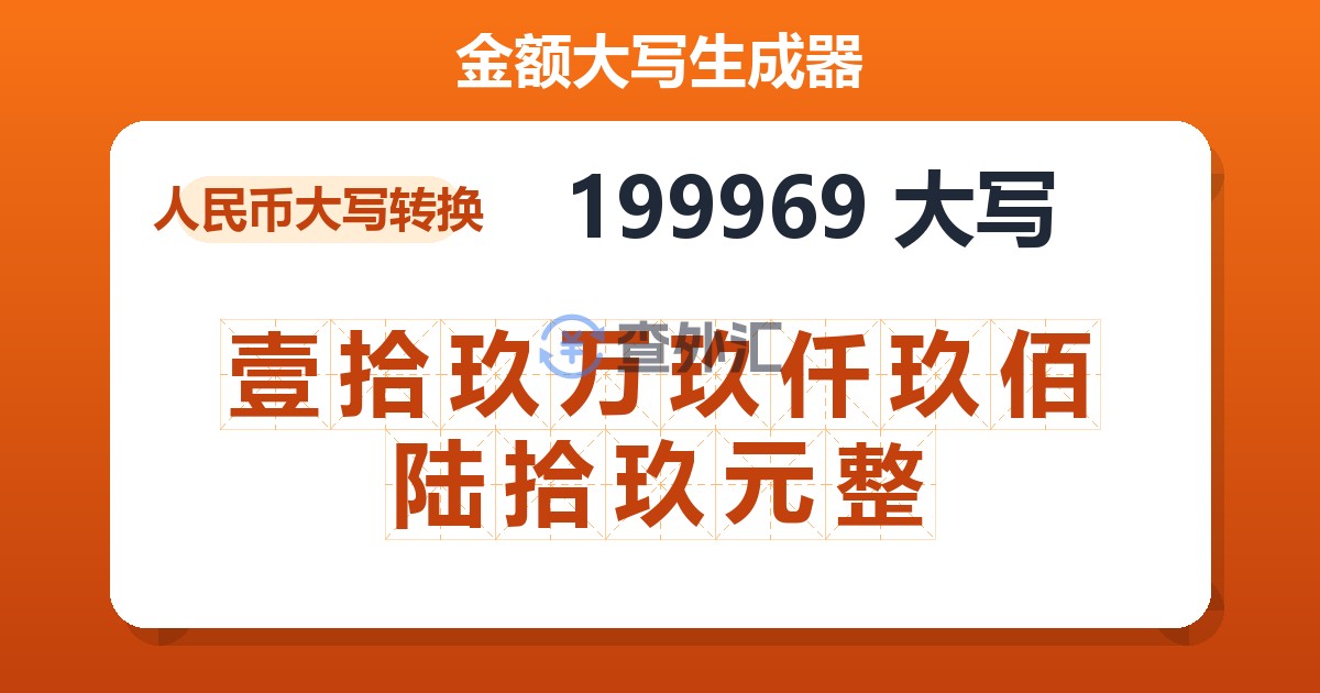 199969大写 壹拾玖万玖仟玖佰陆拾玖元整