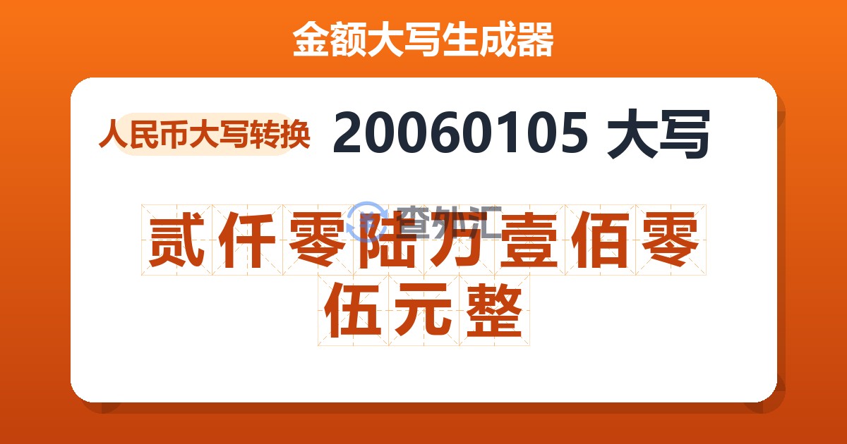 20060105大写 贰仟零陆万壹佰零伍元整