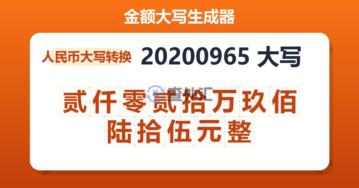 20200965大写 贰仟零贰拾万玖佰陆拾伍元整