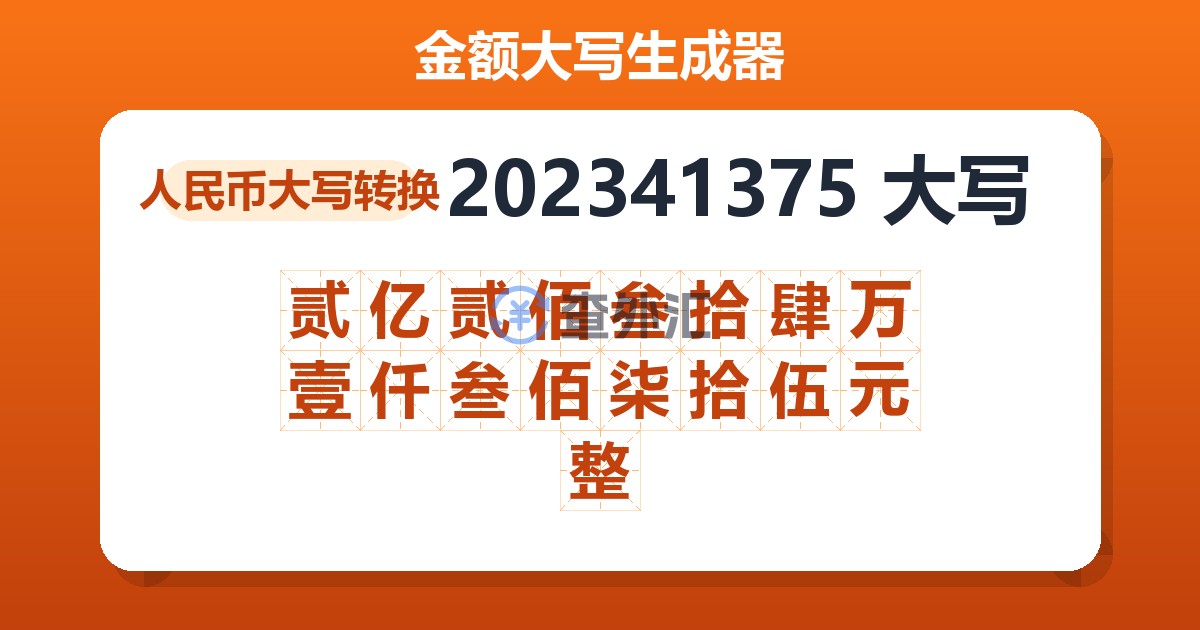 202341375大写 贰亿贰佰叁拾肆万壹仟叁佰柒拾伍元整