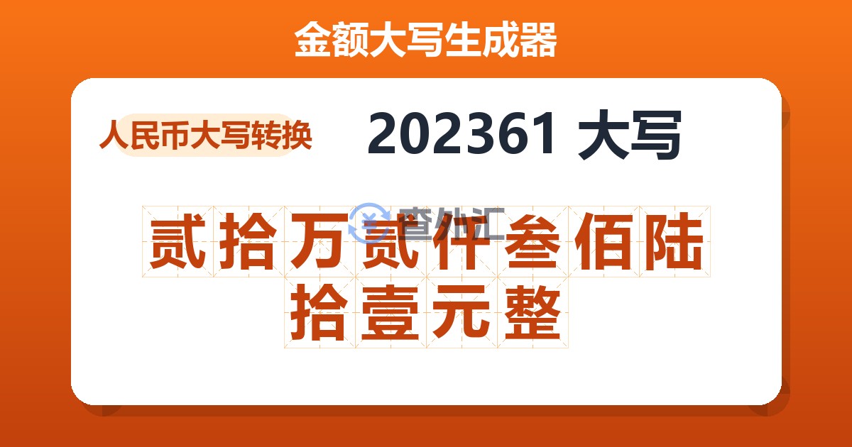 202361大写 贰拾万贰仟叁佰陆拾壹元整