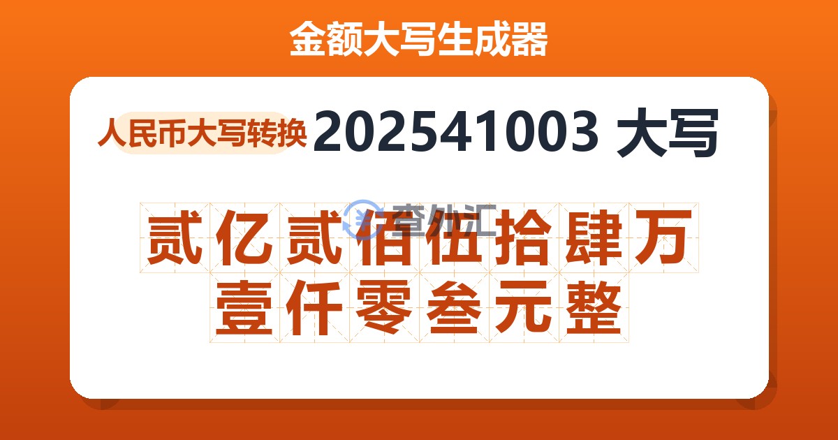 202541003大写 贰亿贰佰伍拾肆万壹仟零叁元整