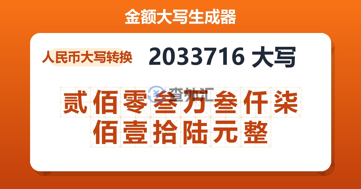 2033716大写 贰佰零叁万叁仟柒佰壹拾陆元整
