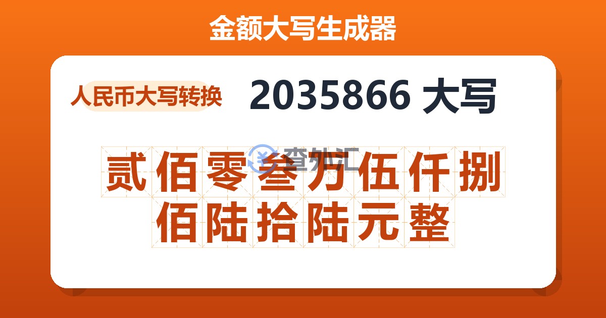 2035866大写 贰佰零叁万伍仟捌佰陆拾陆元整