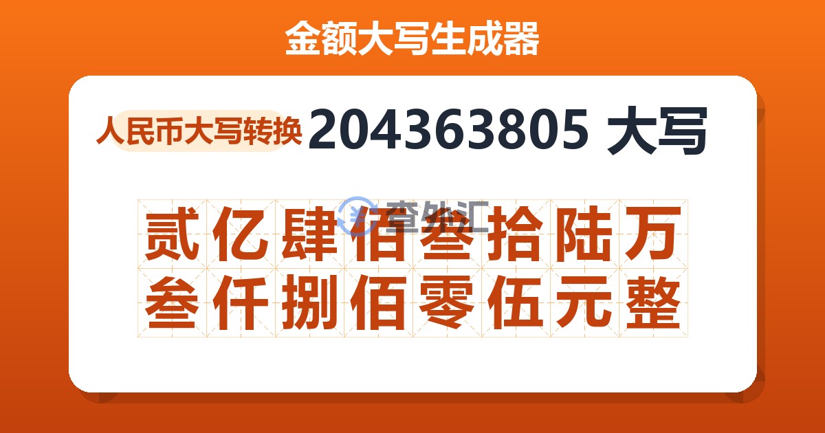 204363805大写 贰亿肆佰叁拾陆万叁仟捌佰零伍元整