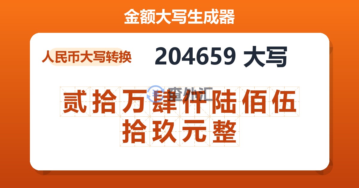 204659大写 贰拾万肆仟陆佰伍拾玖元整