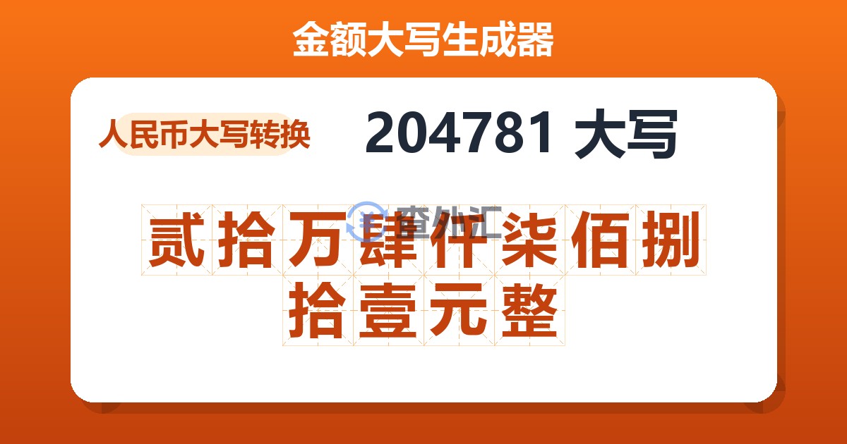 204781大写 贰拾万肆仟柒佰捌拾壹元整