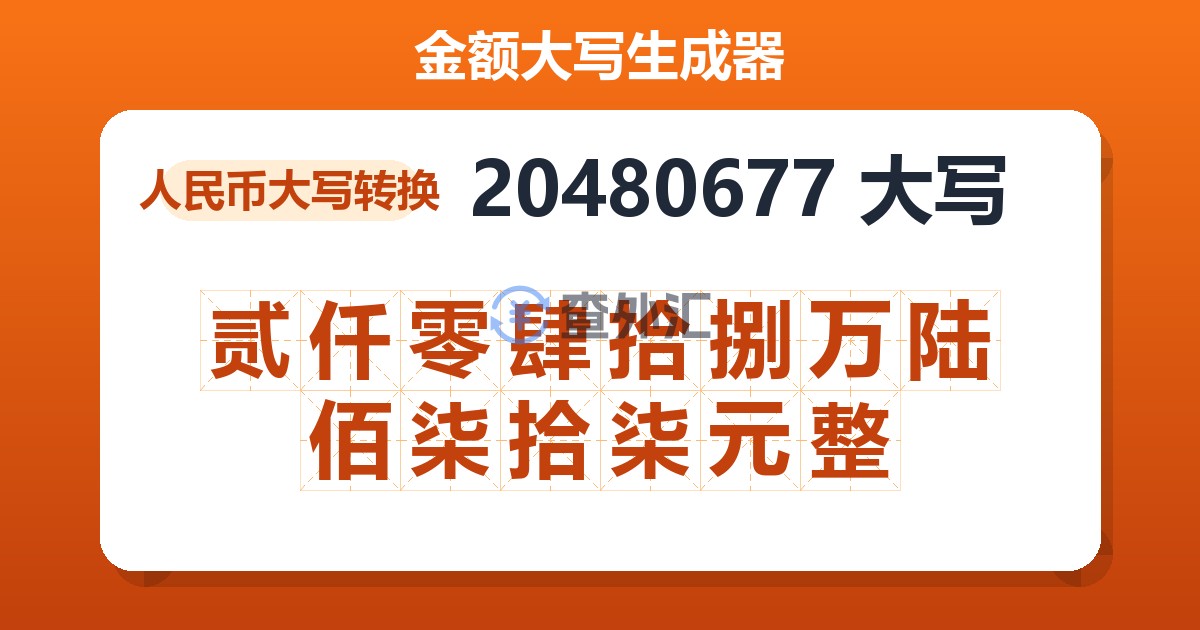 20480677大写 贰仟零肆拾捌万陆佰柒拾柒元整