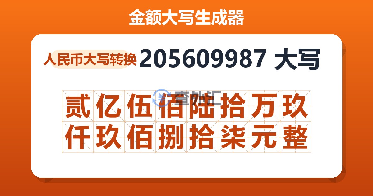 205609987大写 贰亿伍佰陆拾万玖仟玖佰捌拾柒元整