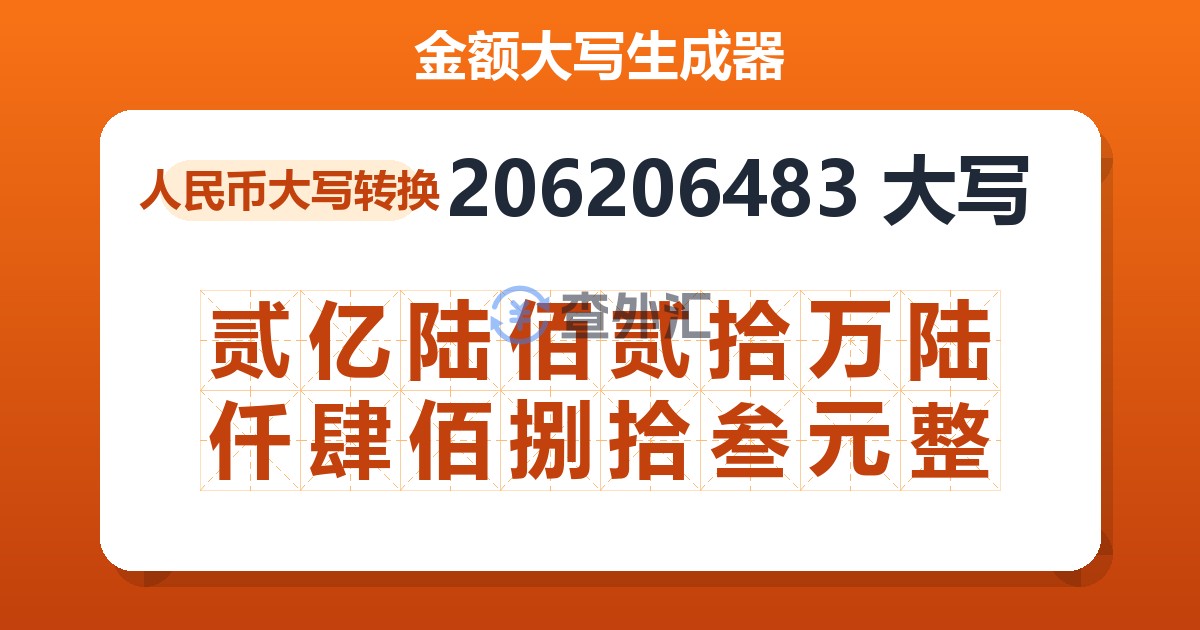 206206483大写 贰亿陆佰贰拾万陆仟肆佰捌拾叁元整