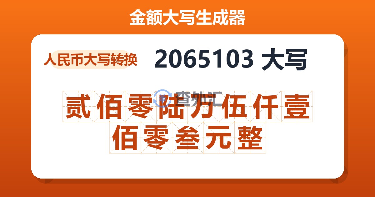 2065103大写 贰佰零陆万伍仟壹佰零叁元整