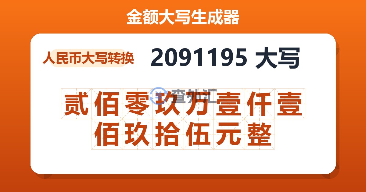 2091195大写 贰佰零玖万壹仟壹佰玖拾伍元整
