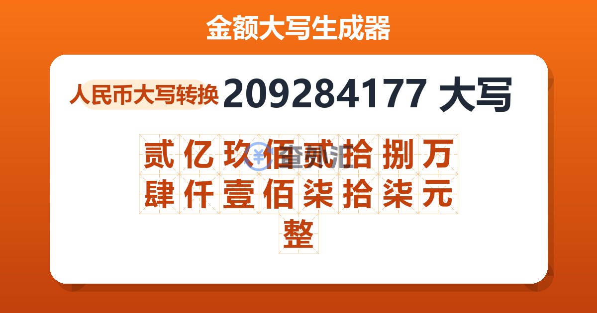 209284177大写 贰亿玖佰贰拾捌万肆仟壹佰柒拾柒元整