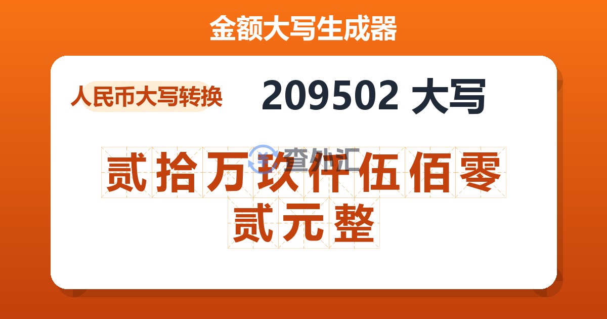 209502大写 贰拾万玖仟伍佰零贰元整