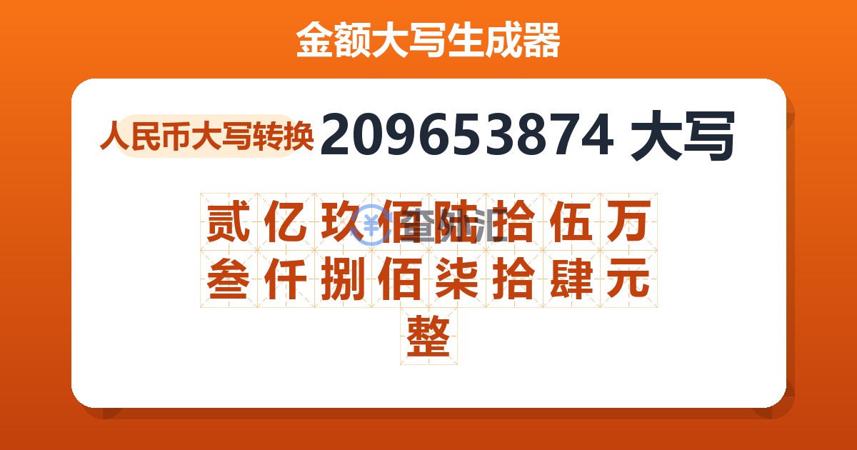 209653874大写 贰亿玖佰陆拾伍万叁仟捌佰柒拾肆元整
