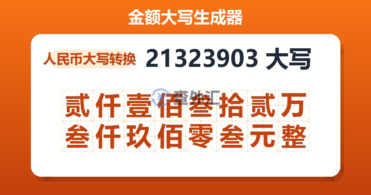 21323903大写 贰仟壹佰叁拾贰万叁仟玖佰零叁元整