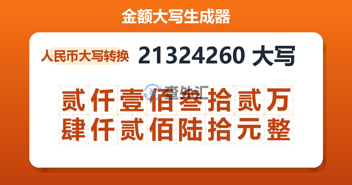 21324260大写 贰仟壹佰叁拾贰万肆仟贰佰陆拾元整