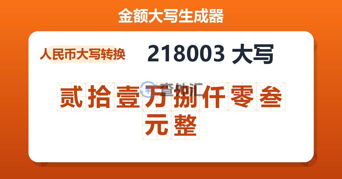 218003大写 贰拾壹万捌仟零叁元整