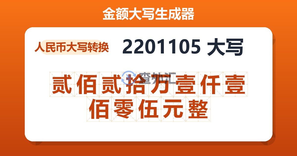 2201105大写 贰佰贰拾万壹仟壹佰零伍元整