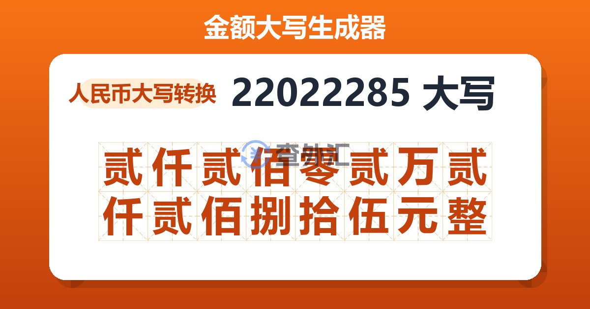 22022285大写 贰仟贰佰零贰万贰仟贰佰捌拾伍元整