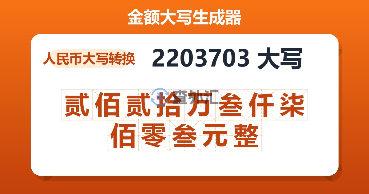 2203703大写 贰佰贰拾万叁仟柒佰零叁元整