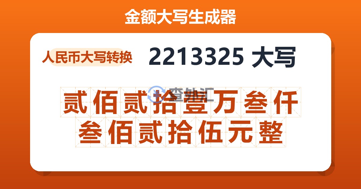 2213325大写 贰佰贰拾壹万叁仟叁佰贰拾伍元整