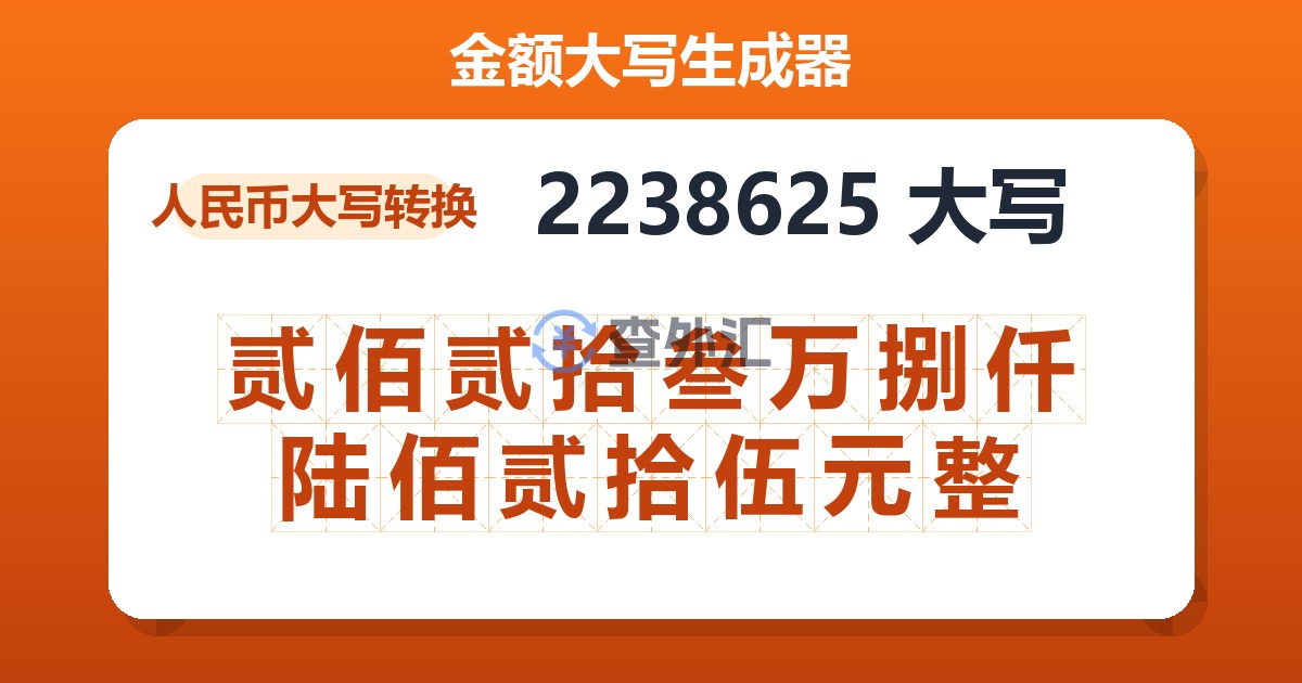 2238625大写 贰佰贰拾叁万捌仟陆佰贰拾伍元整