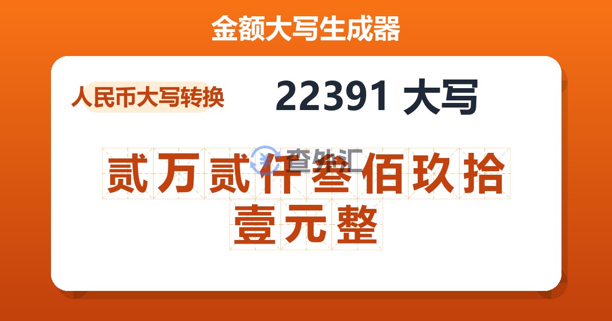 22391大写 贰万贰仟叁佰玖拾壹元整