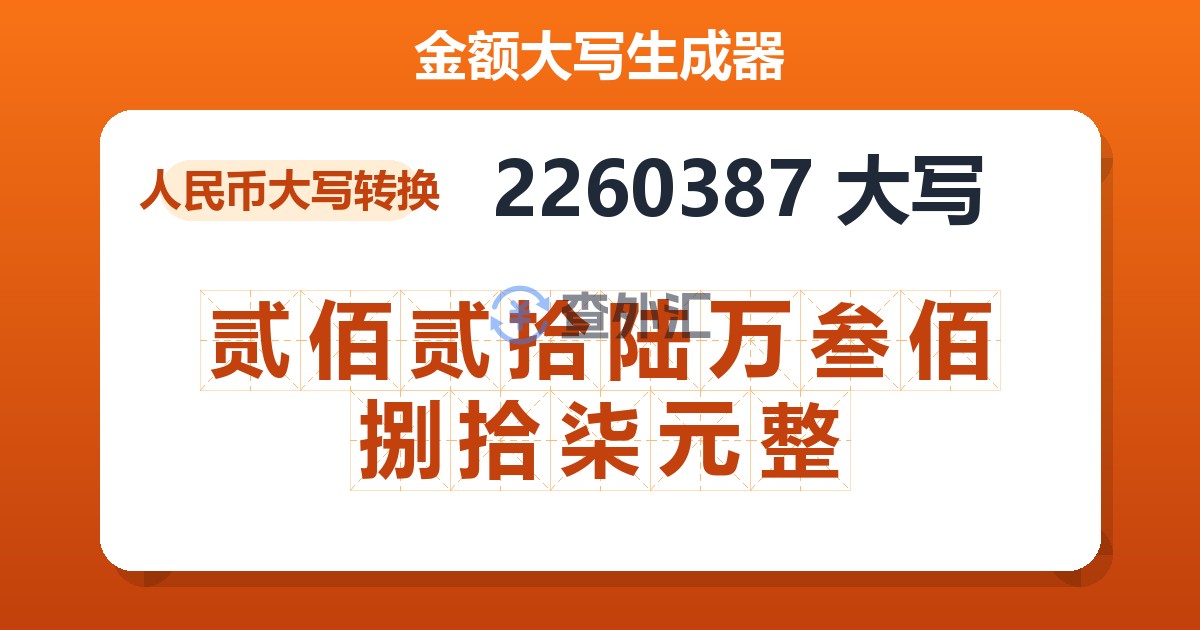 2260387大写 贰佰贰拾陆万叁佰捌拾柒元整