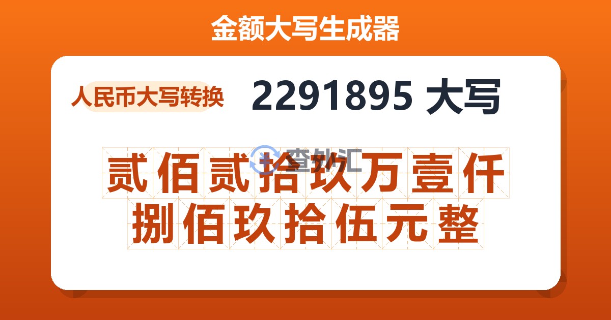 2291895大写 贰佰贰拾玖万壹仟捌佰玖拾伍元整