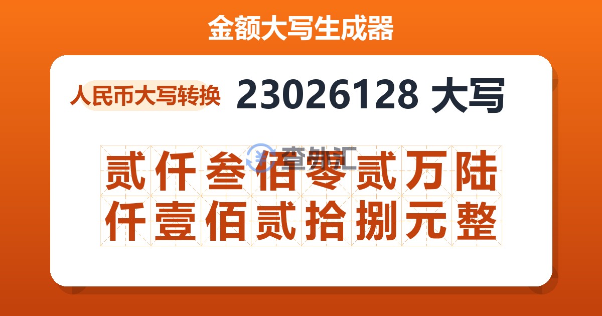 23026128大写 贰仟叁佰零贰万陆仟壹佰贰拾捌元整