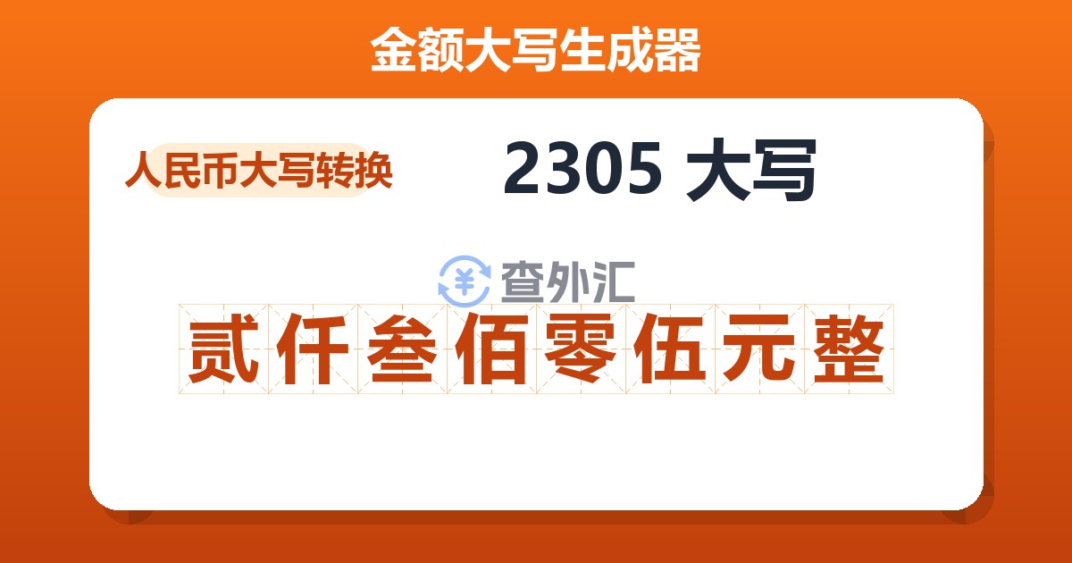 2305大写 贰仟叁佰零伍元整