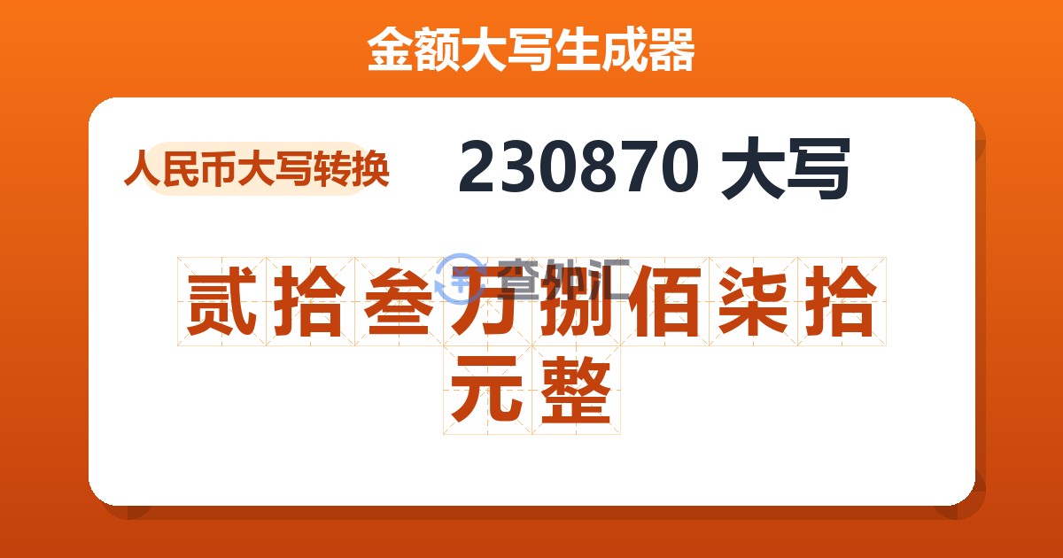 230870大写 贰拾叁万捌佰柒拾元整