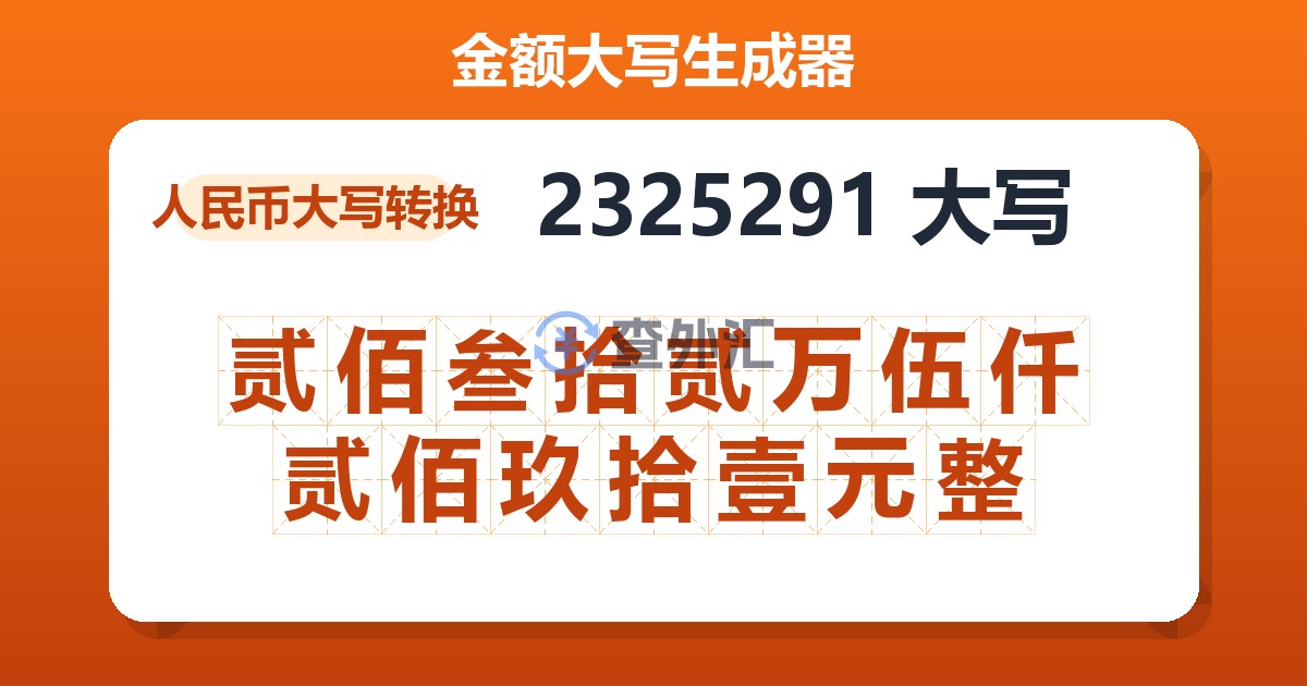 2325291大写 贰佰叁拾贰万伍仟贰佰玖拾壹元整