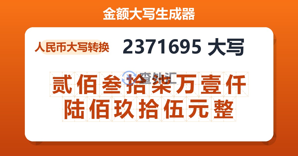 2371695大写 贰佰叁拾柒万壹仟陆佰玖拾伍元整