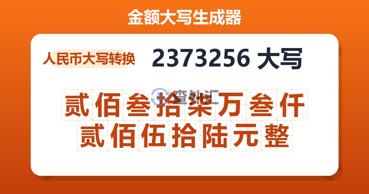 2373256大写 贰佰叁拾柒万叁仟贰佰伍拾陆元整