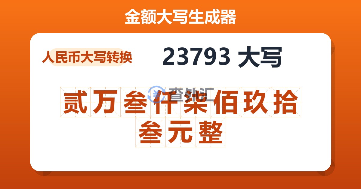 23793大写 贰万叁仟柒佰玖拾叁元整