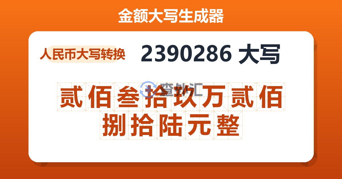 2390286大写 贰佰叁拾玖万贰佰捌拾陆元整