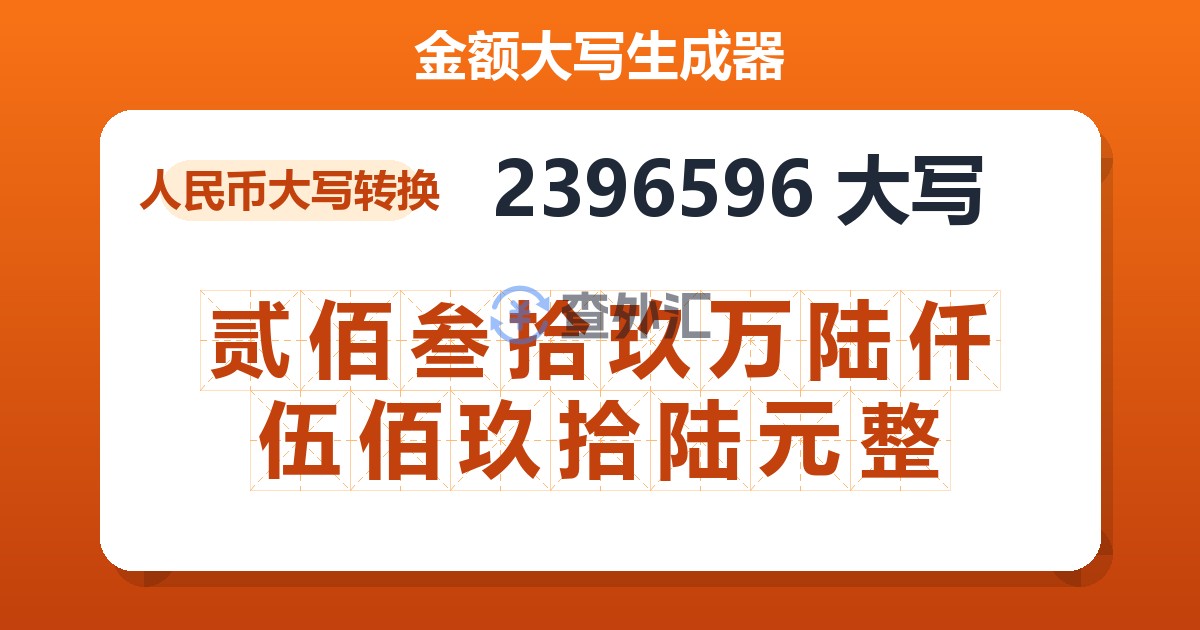 2396596大写 贰佰叁拾玖万陆仟伍佰玖拾陆元整