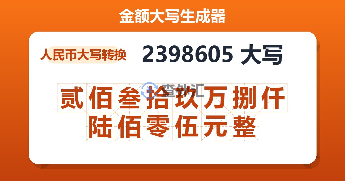 2398605大写 贰佰叁拾玖万捌仟陆佰零伍元整