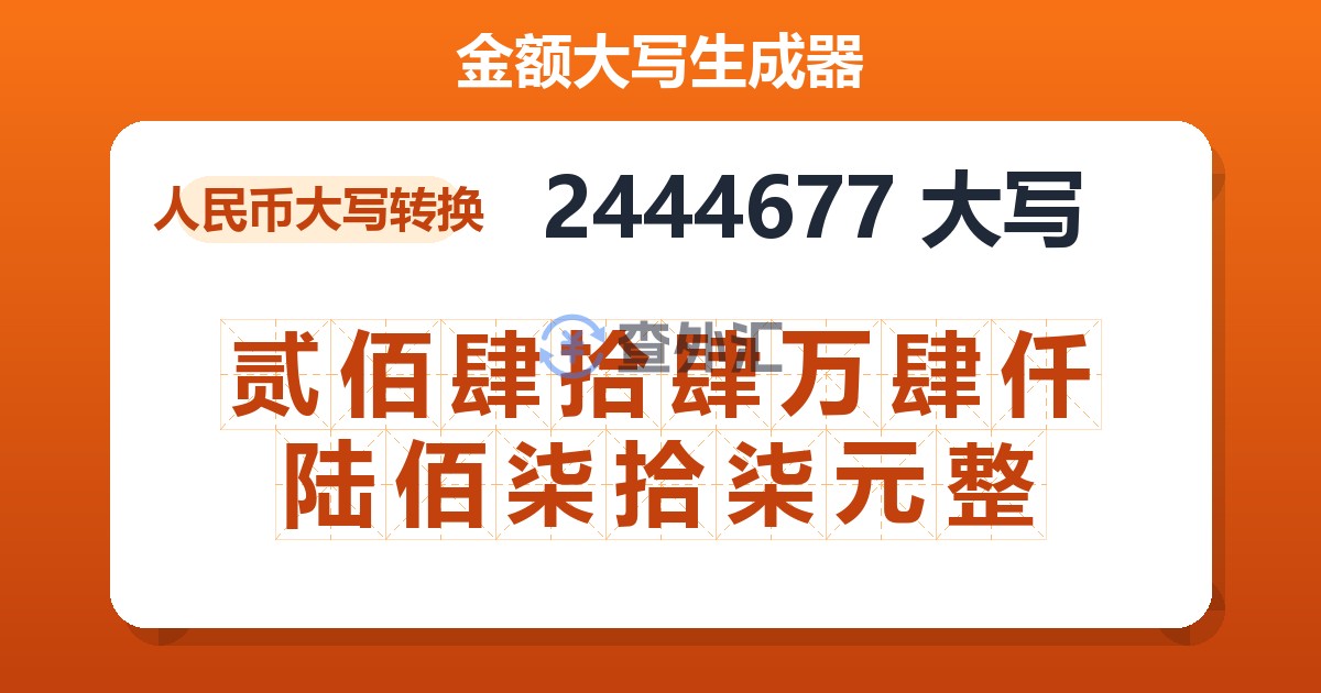 2444677大写 贰佰肆拾肆万肆仟陆佰柒拾柒元整