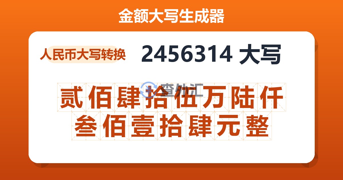 2456314大写 贰佰肆拾伍万陆仟叁佰壹拾肆元整