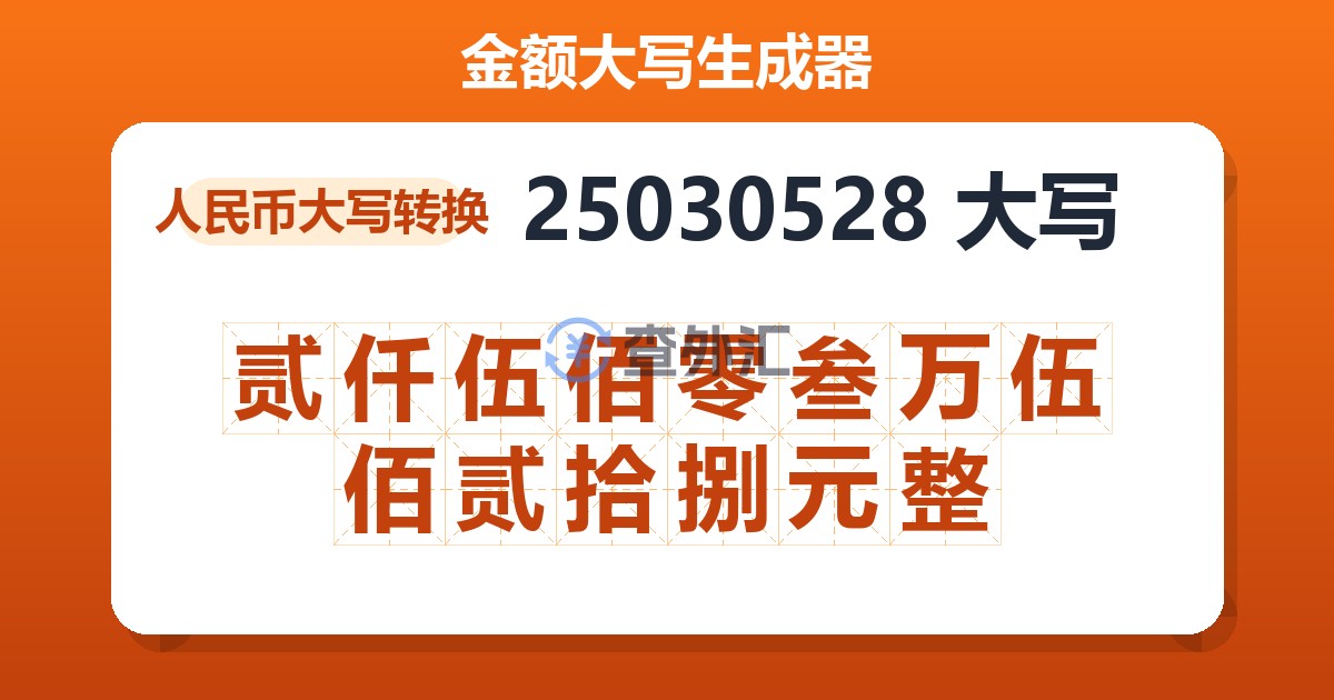 25030528大写 贰仟伍佰零叁万伍佰贰拾捌元整
